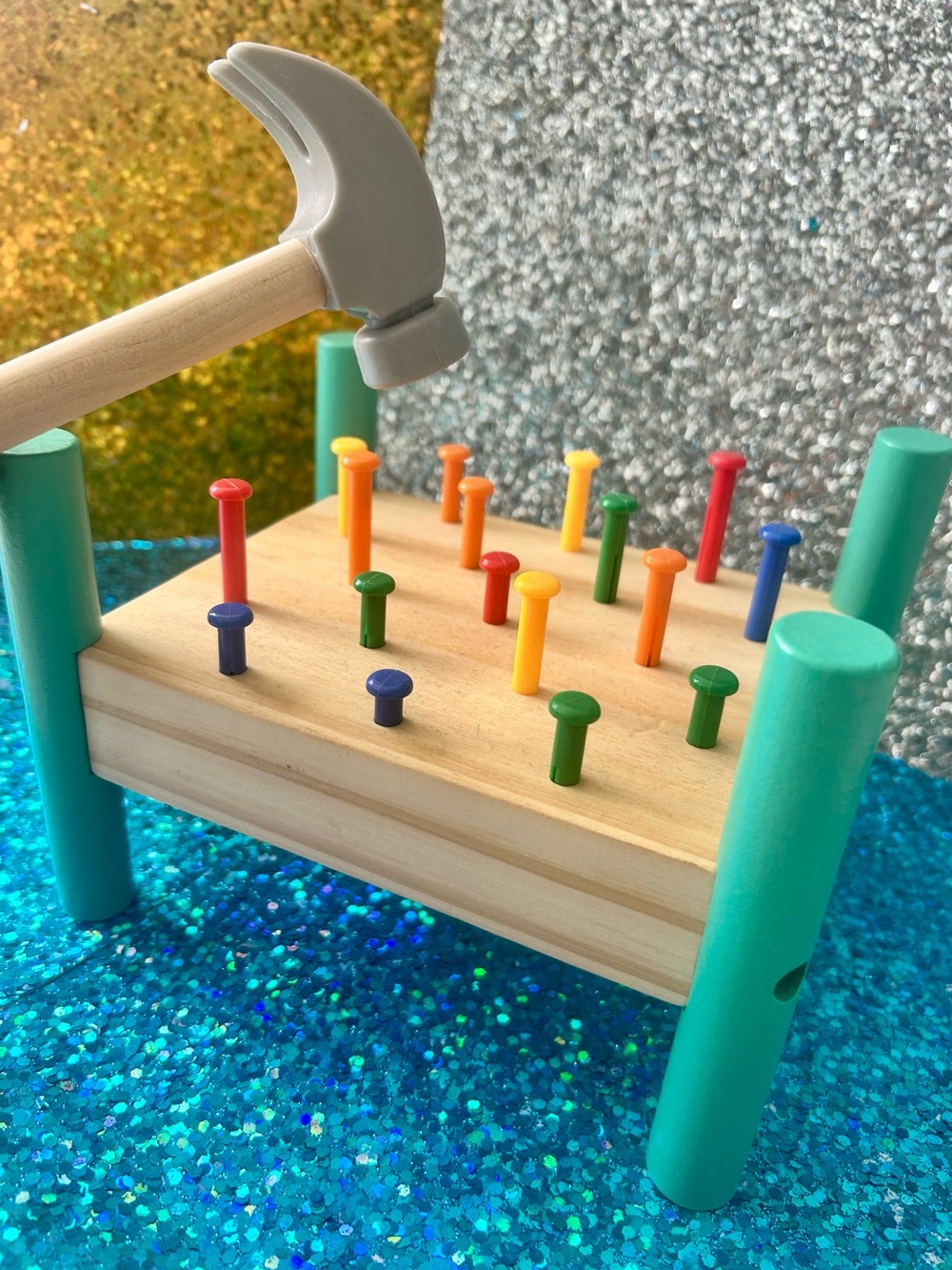 Wooden Peg Hammer Bench Toy - Multicolor